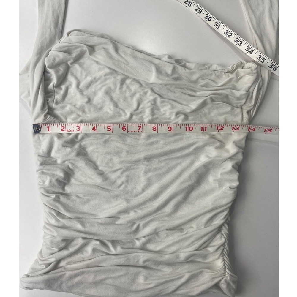White Fox Boutique Best Of Luck Long Sleeve Top White Small MSRP $55 Ruching EUC - Picture 9 of 9